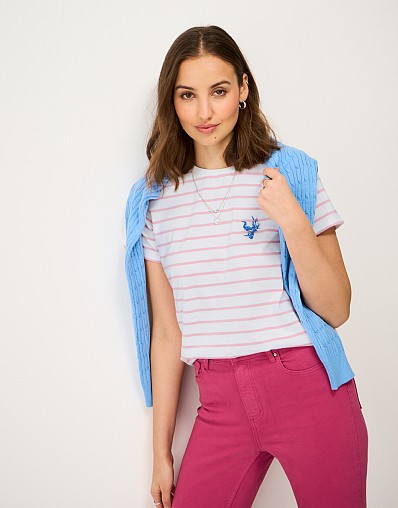 Embroidered Breton Tee in Pink