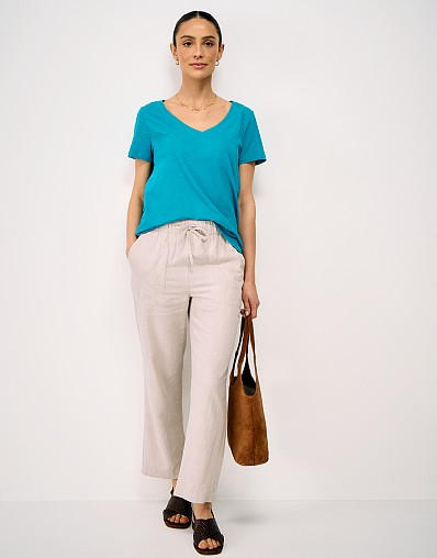 Cotton-Slub Perfect V-Neck Tee in Petrol Blue