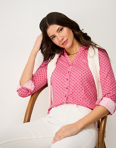 Jersey Shirt in Pink Leaf Print