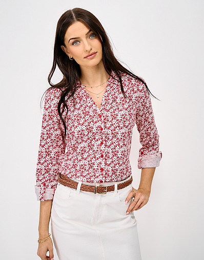 Jersey Shirt in Red Daisy Print