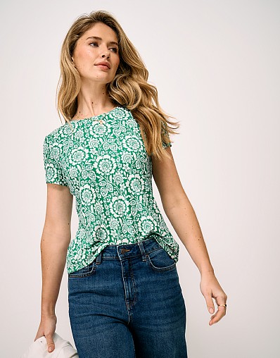 Viscose T-Shirt in Green Botanical Print