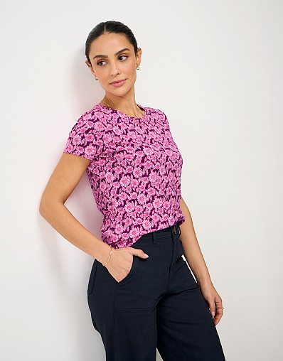Floral Print Viscose T-Shirt in Pink