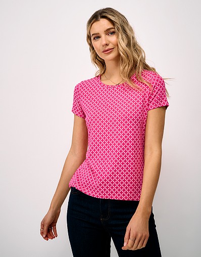 Viscose T-Shirt in Pink Geo Leaf Print