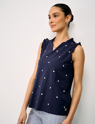Frill Cotton Jersey Vest in Navy
