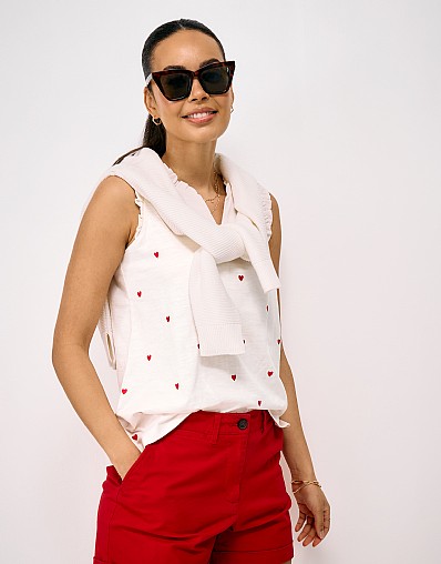 Frill Cotton Jersey Vest in White