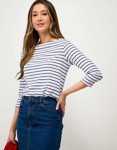 Breton Cotton Top in White and Blue Stripe