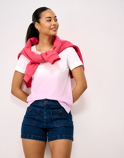 Ombre Cotton T-Shirt in Pink and White