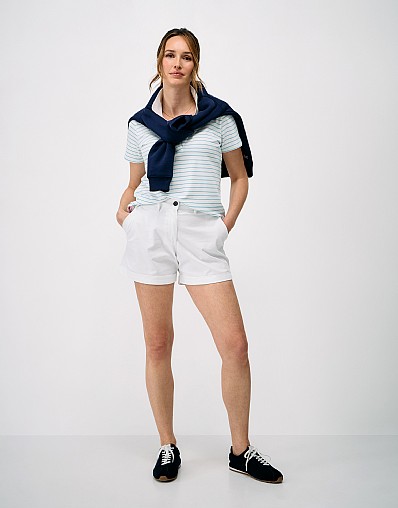 Modal Blend Stretch Polo in White and Blue Stripe