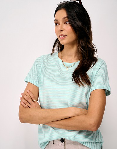 Cotton-Slub Perfect Crew Tee in Blue and White Stripes