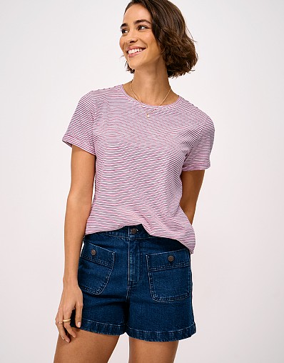 Cotton-Slub Perfect Crew Tee in Red and White Stripes
