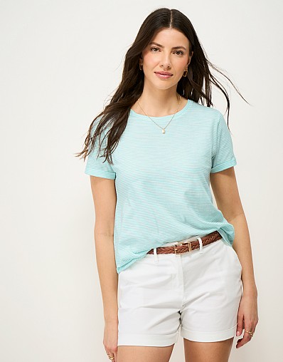 Cotton-Slub Perfect Crew Tee in White and Blue Stripe