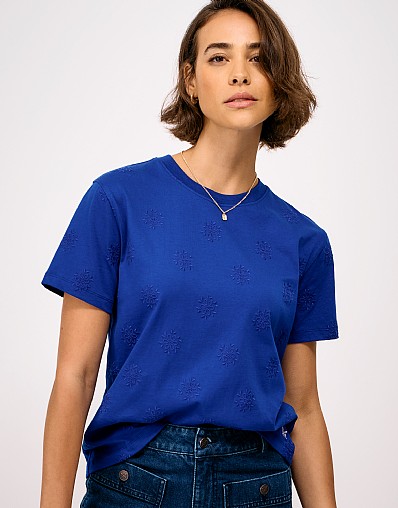 Cutwork Embroidered T-Shirt in Blue