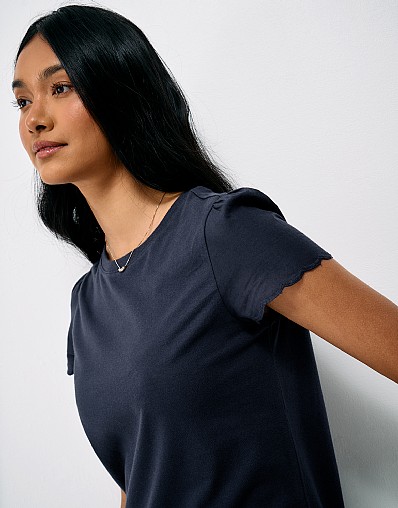 Angel Sleeve Flutter Top in Navy