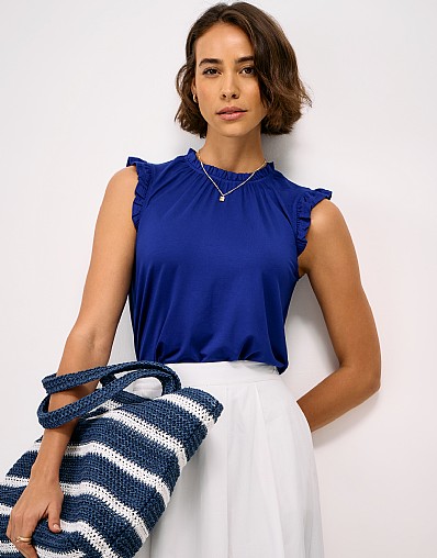 Modal Frill Vest Top in Dark Blue