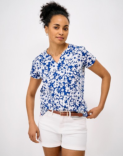 Notch Neck Printed T-Shirt in Navy Floral
