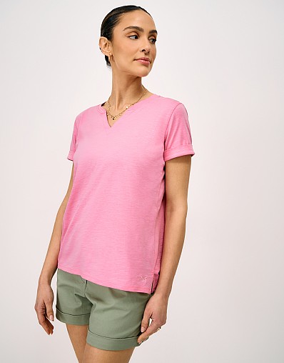 Notch Neck Cotton T-Shirt in Pink