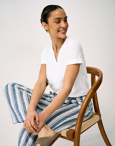 Notch Neck Cotton T-Shirt in White