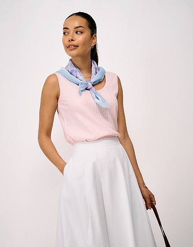 Cotton-Linen Pintuck Jersey Vest in Pink