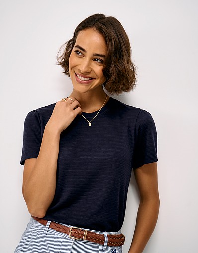 Textured Stripe Tee in Navy