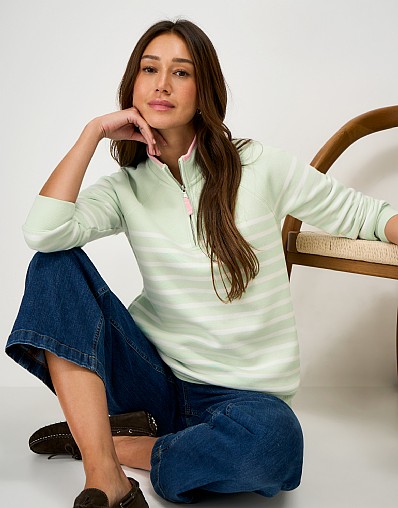 Half Zip Sweatshirt in Aqua Stripe