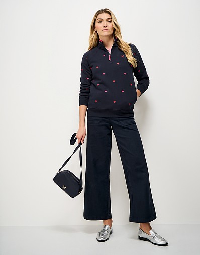 Half-Zip Embroidered Heart Sweatshirt in Navy