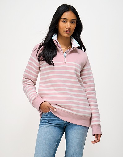 Half Zip Sweatshirt in Pink and White Stripe