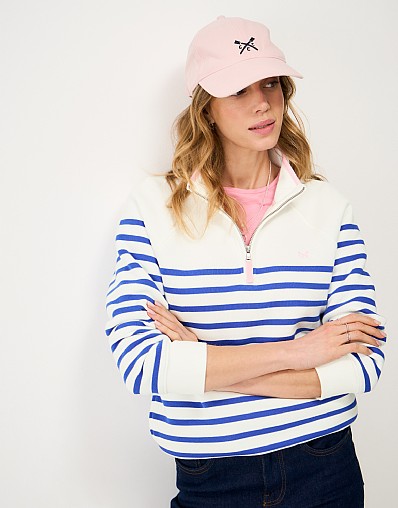 Half Zip Sweatshirt in White & Blue Stripes