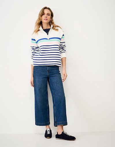 Half-Zip Sweatshirt in White, Blue & Pink