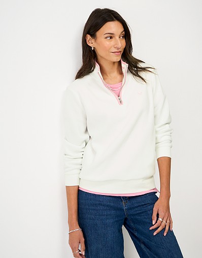 Micro Fleece Quarter Zip Sweat in White