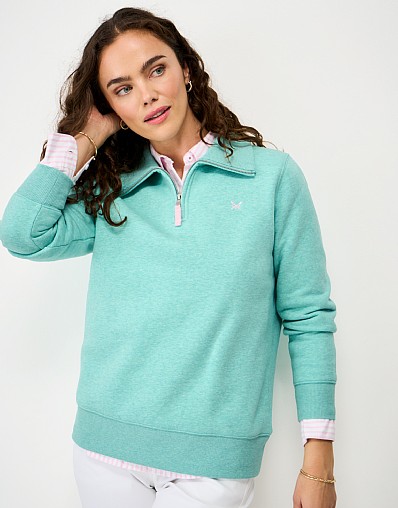 Supersoft Cotton Blend Marled Half Zip Sweatshirt in Turquoise
