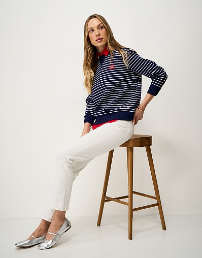 Crab Embroidered Sweatshirt in Navy and White