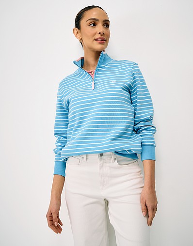 Pique Half Zip Sweatshirt in Blue and White Stripes