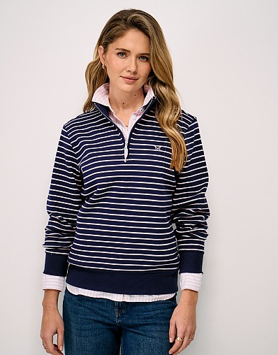Pique Half Zip Sweatshirt in Navy and Pink Stripes