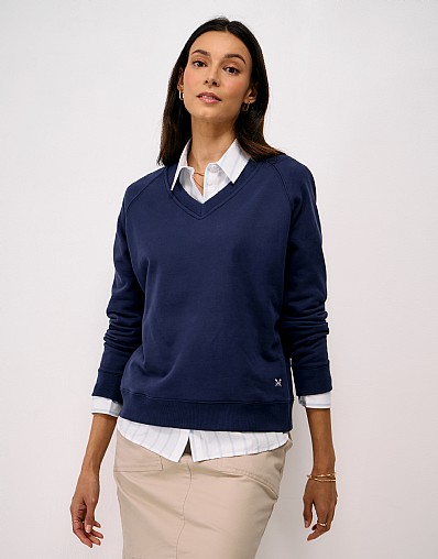 Cotton V-Neck Raglan Sweatshirt in Navy