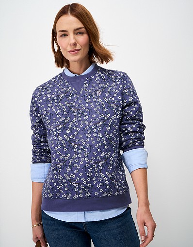 Printed Crew Neck Sweatshirt in Blue Floral