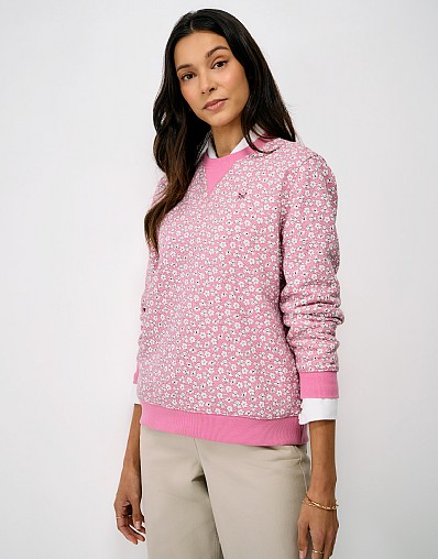 Printed Crew Neck Sweatshirt in Pink Floral
