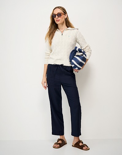 Tapered Leg Linen Trouser in Navy