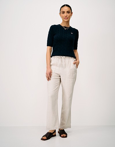 Tapered Leg Linen-Blend Trousers in Neutral