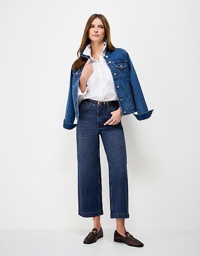 Wide Leg Cropped Jean in Midwash Blue