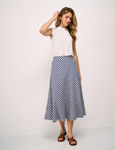 Jolene Seersucker Gingham Check Skirt in Blue