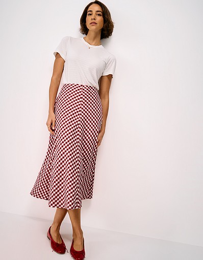Jolene Seersucker Gingham Check Skirt in Red