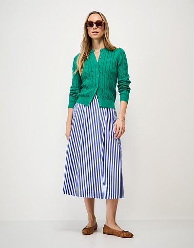 Gabby Cotton Skirt in Blue and White Stripes