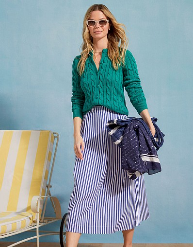 Gabby Cotton Skirt in Blue and White Stripes