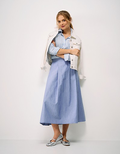 Gaby Linen-Blend Skirt in Chambray Blue