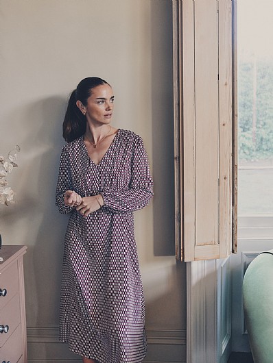 Ava Tea Dress in Berry Geo Print