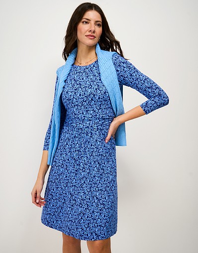 Lucy Jersey Dress in Blue Floral Print