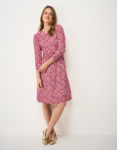 Lucy Jersey Dress in Red Floral Print