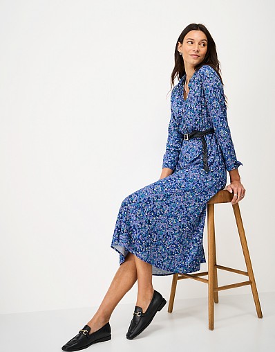Cordelia Midi Shirt Dress in Blue Meadow Floral Print