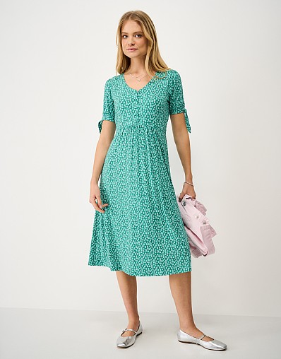 Cecil Tie-Cuff Jersey Dress in Green