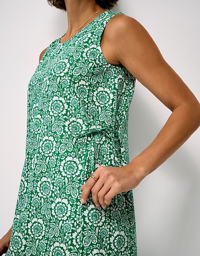 Charlotte Linen-Blend Shift Dress in Green Floral Print